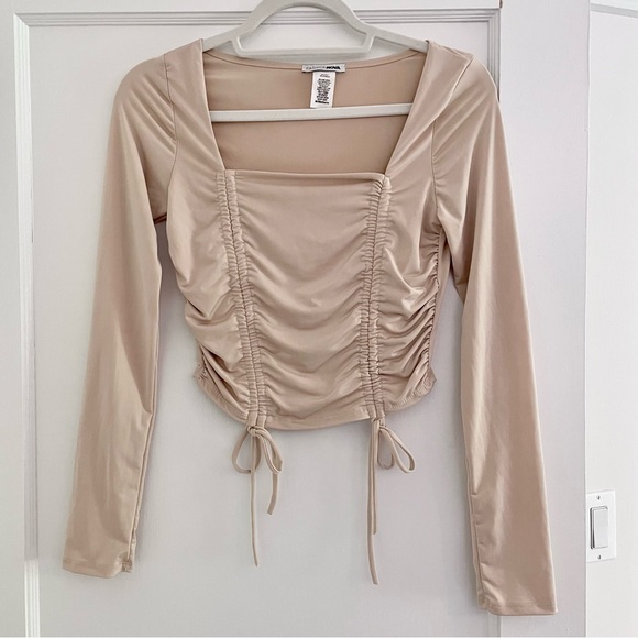 Fashion Nova Tops - Fashion Nova Nude Ruched Cropped Top